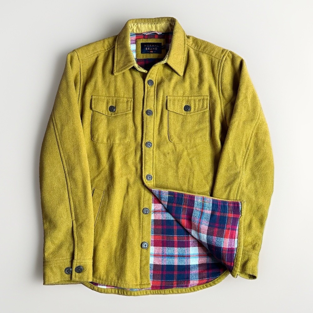 Normal Brand Jacket Mens Medium Yellow Gold Brightside Wool Plaid Flannel Lined